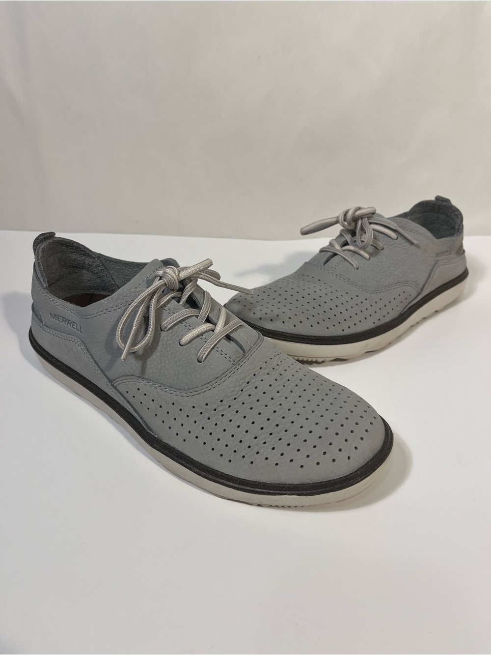 Merrell Around Town Lace Air Shoes Nubuck Leather Light Grey Sleet 8